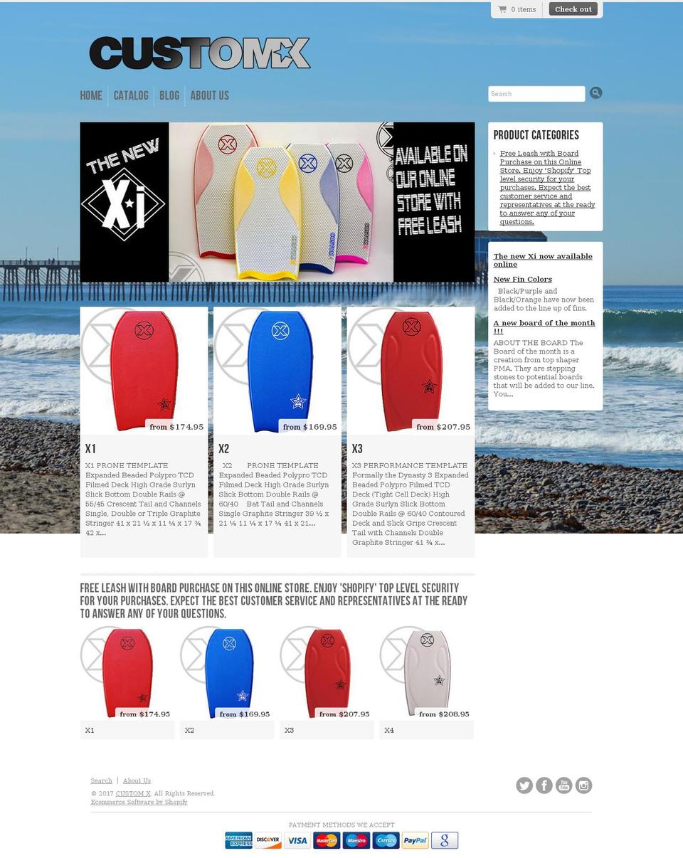 customxbodyboards.co shopify website screenshot