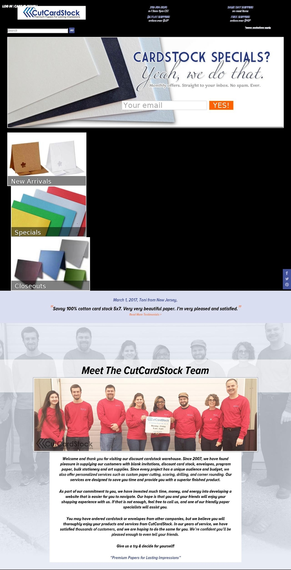 cutcardstock.com shopify website screenshot