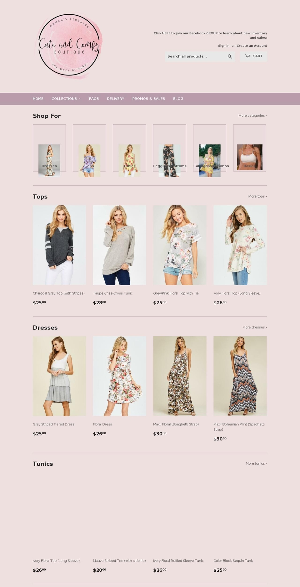 cuteandcomfyboutique.com — Shopify storefront screenshot