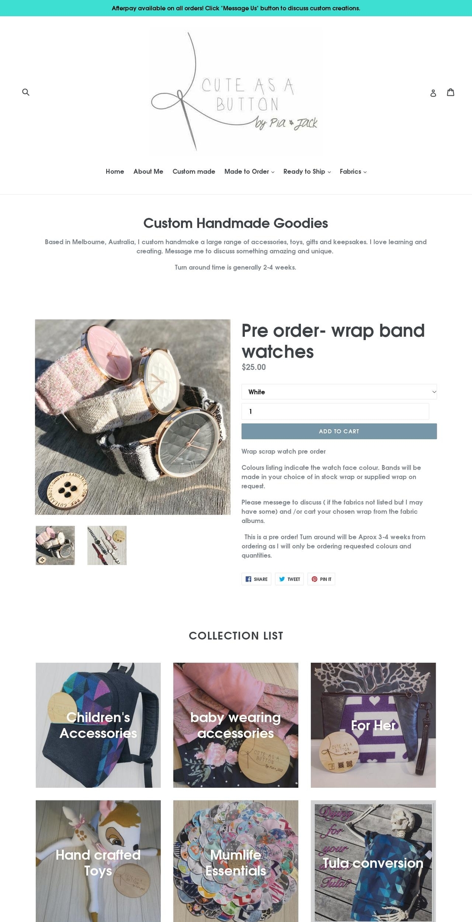 cuteasabuttonbypiaandjack.com shopify website screenshot