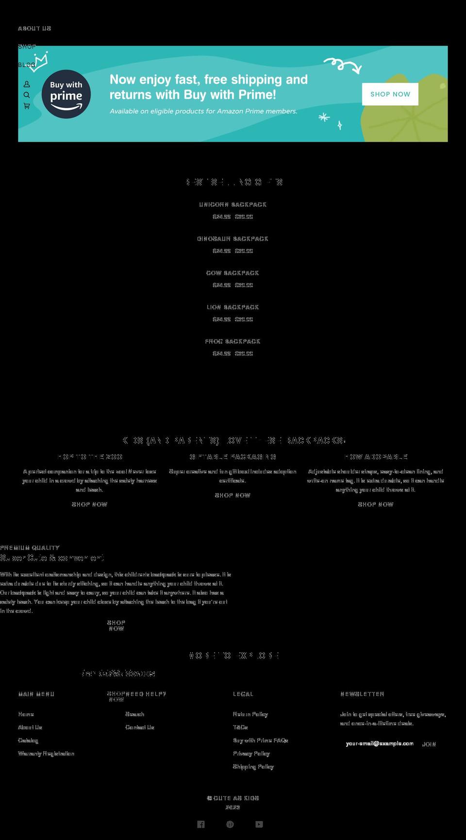 cuteaskids.com shopify website screenshot