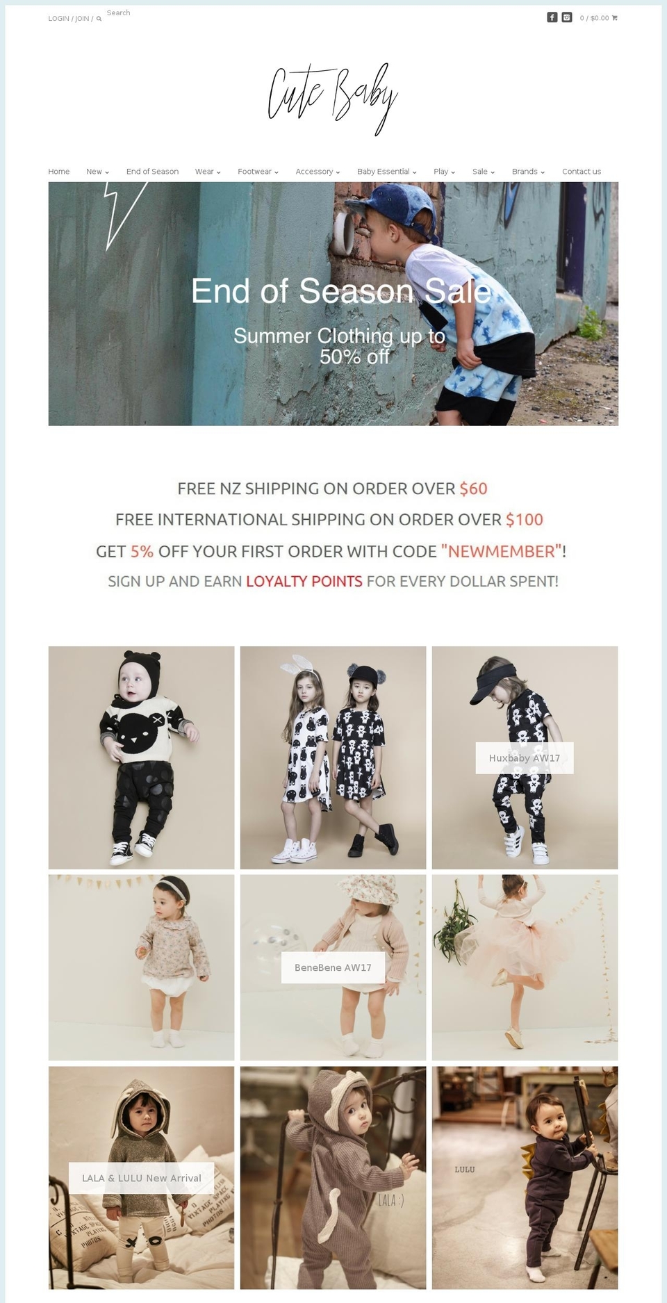 Canopy Shopify theme site example cutebaby.co.nz