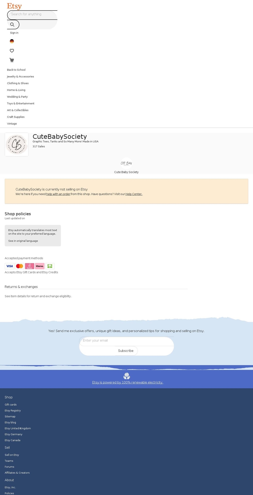 cutebabysociety.com — Shopify storefront screenshot