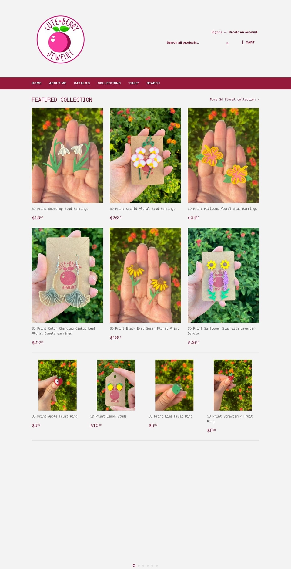 cuteberryjewelry.com shopify website screenshot