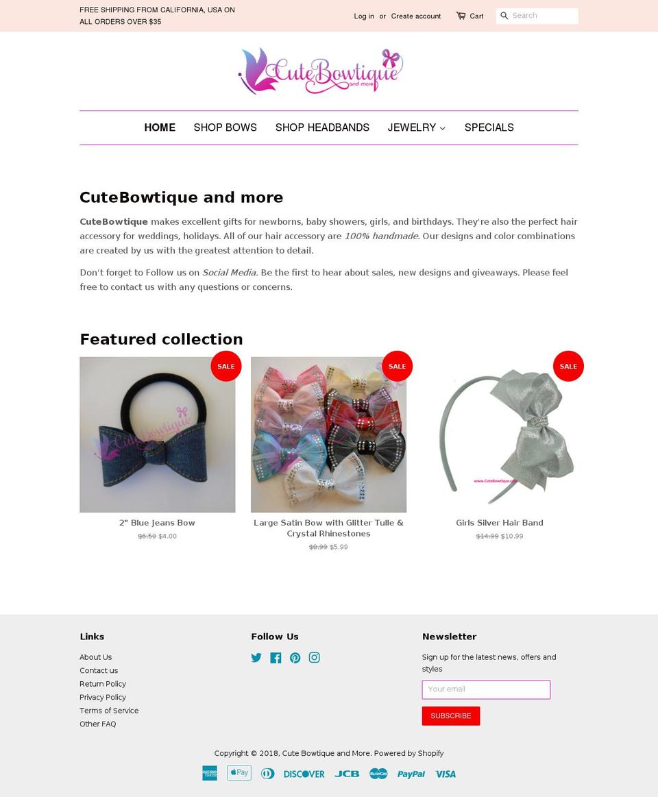 cutebowtique.com — Shopify storefront screenshot