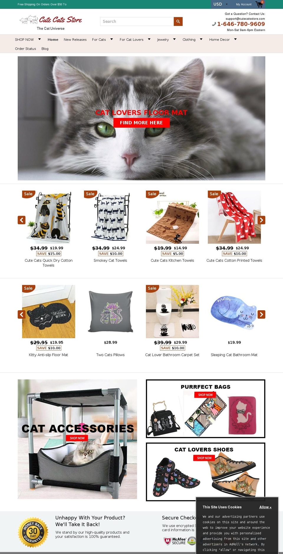 cutecatsstore.com shopify website screenshot