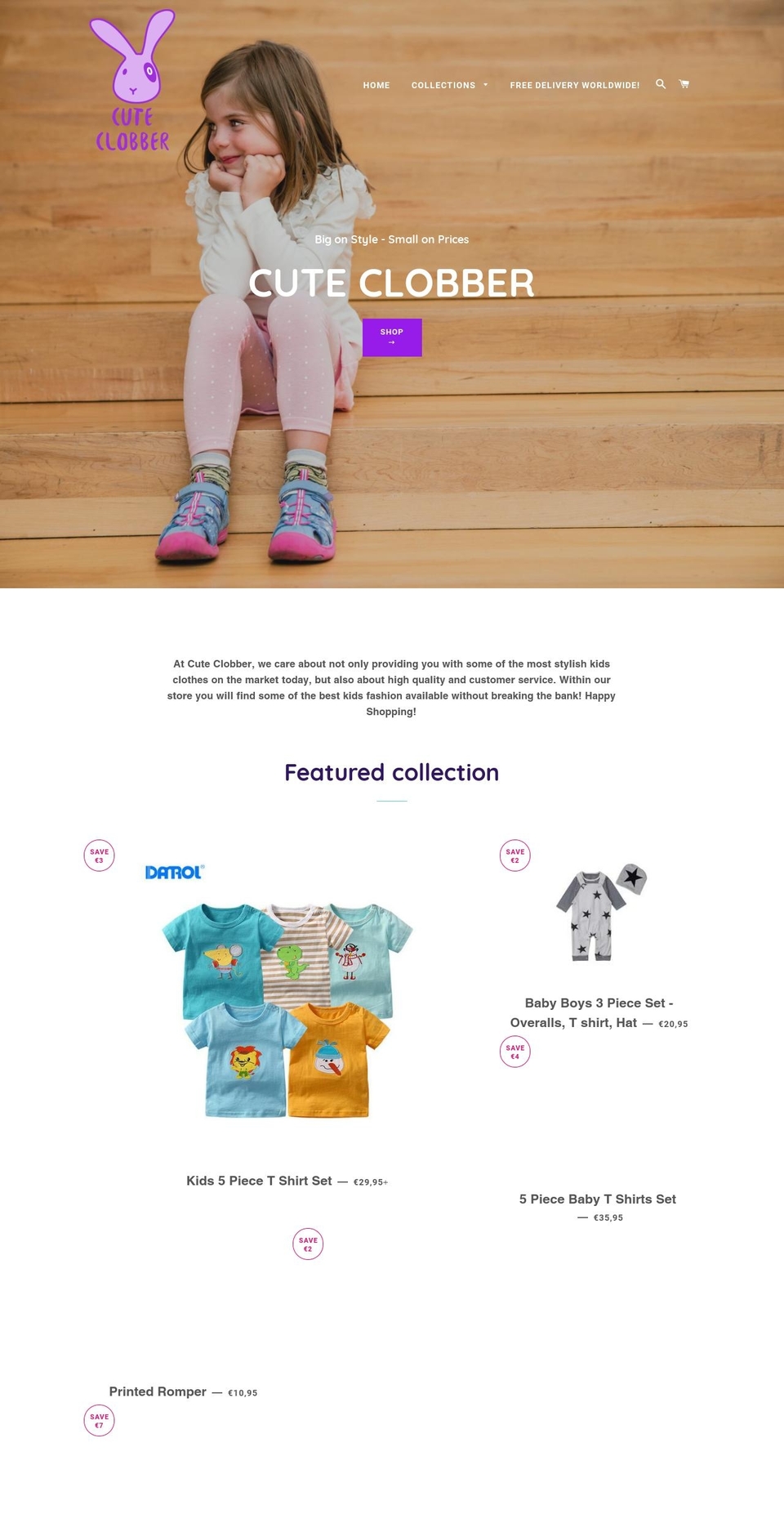cuteclobber.com — Shopify storefront screenshot