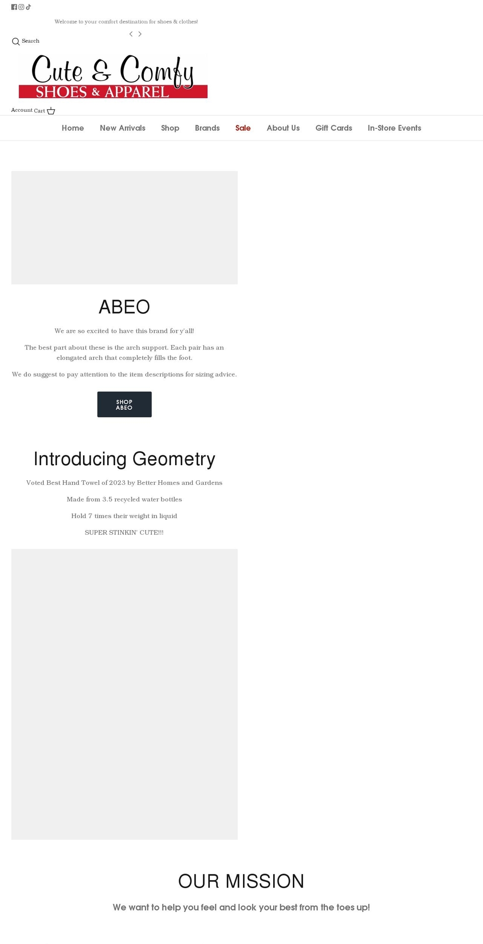 cutecomfyshoes.com shopify website screenshot