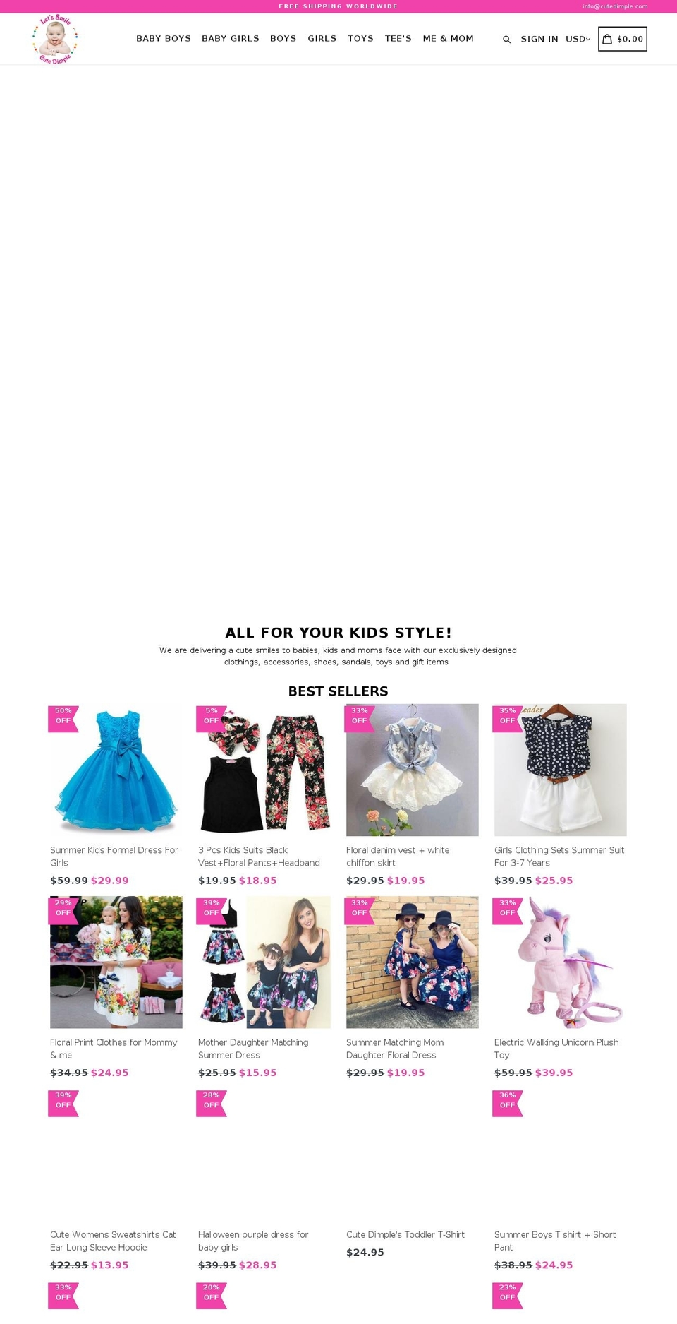 cutedimple.com — Shopify storefront screenshot