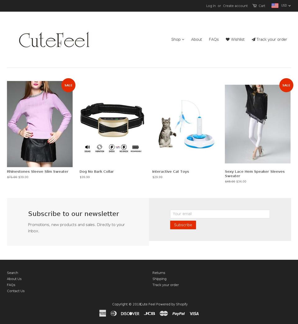 cutefeel.com shopify website screenshot