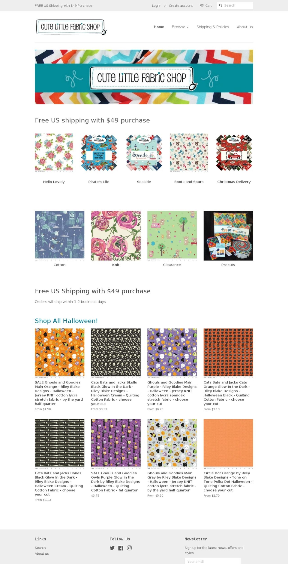cutelittlefabricshop.com shopify website screenshot
