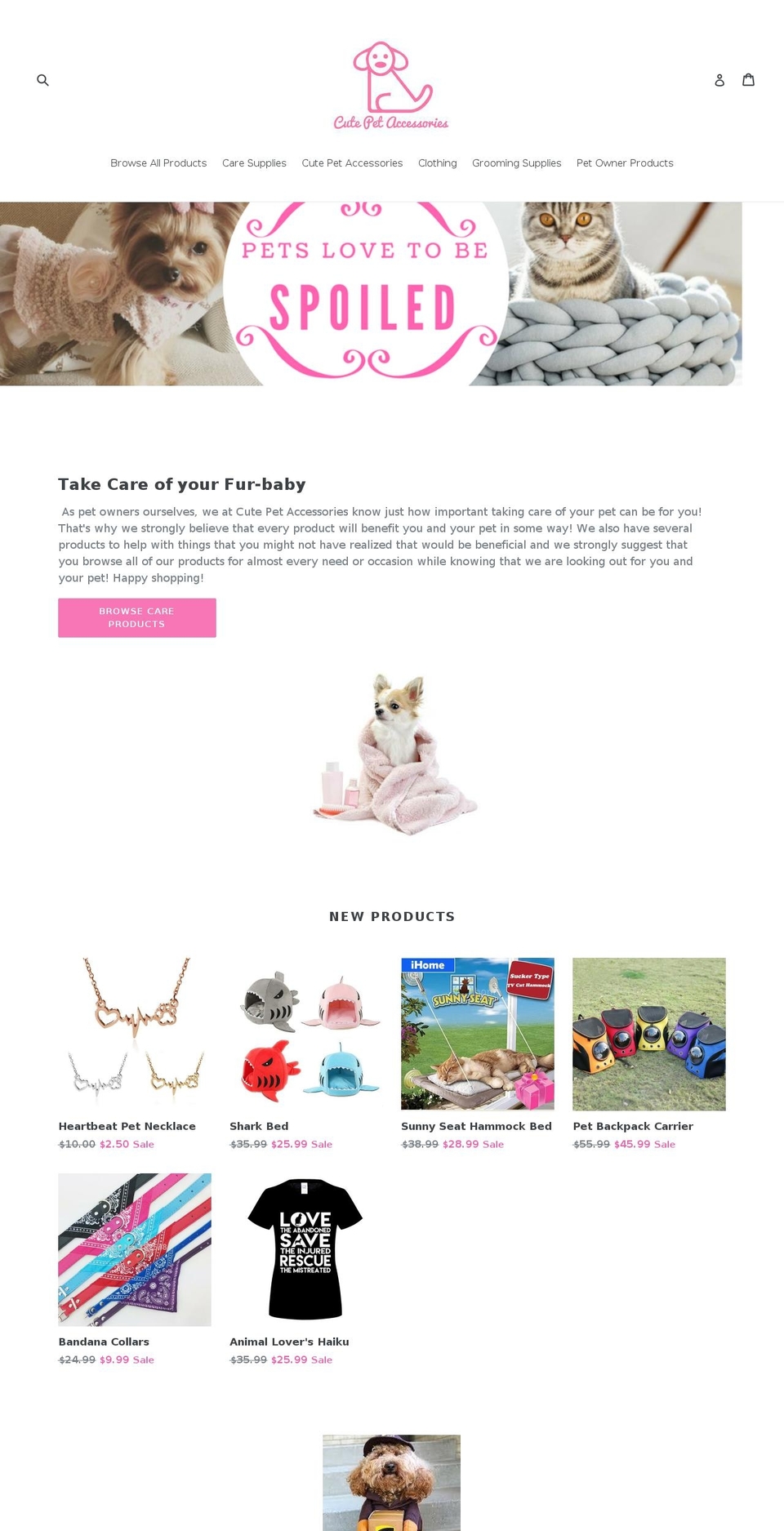 cutepetaccessories.com — Shopify storefront screenshot