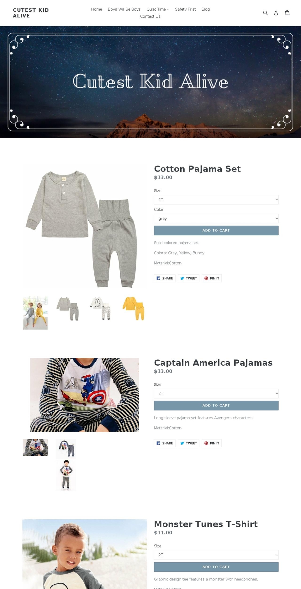 cutestkidalive.com shopify website screenshot