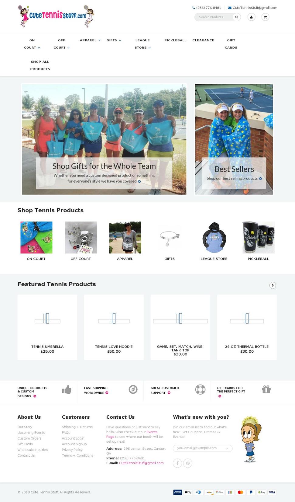 cutetennisstuff.com shopify website screenshot