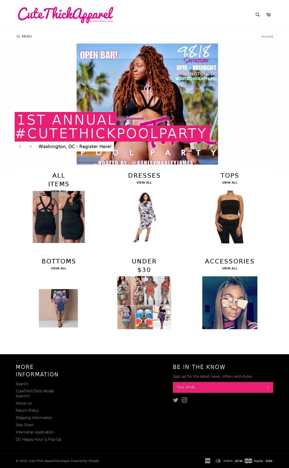 cutethickapparel.com shopify website screenshot