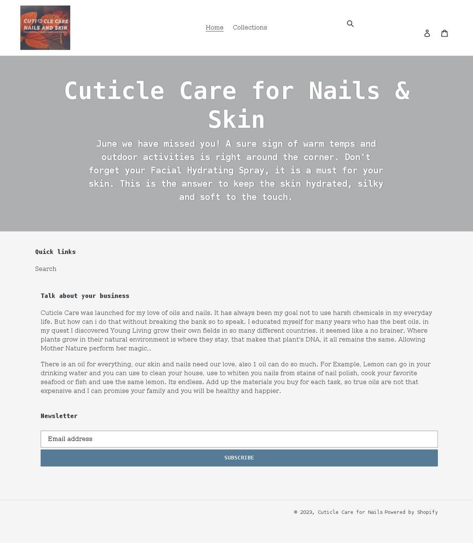 cuticlecarenailsandskin.com shopify website screenshot