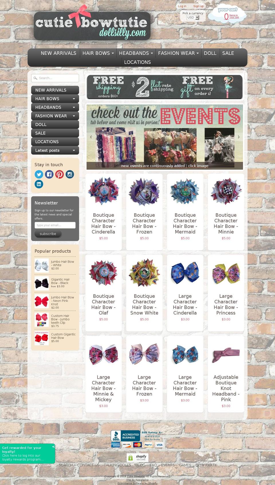 cutiebowtutie.com — Shopify storefront screenshot