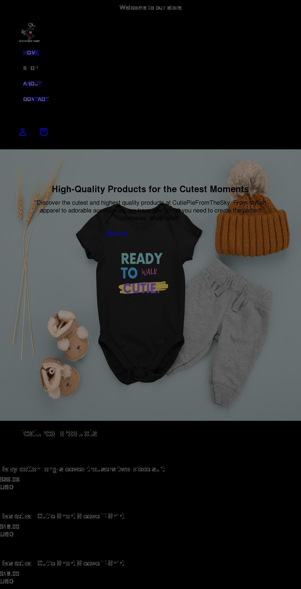 cutiepiefromthesky.com shopify website screenshot