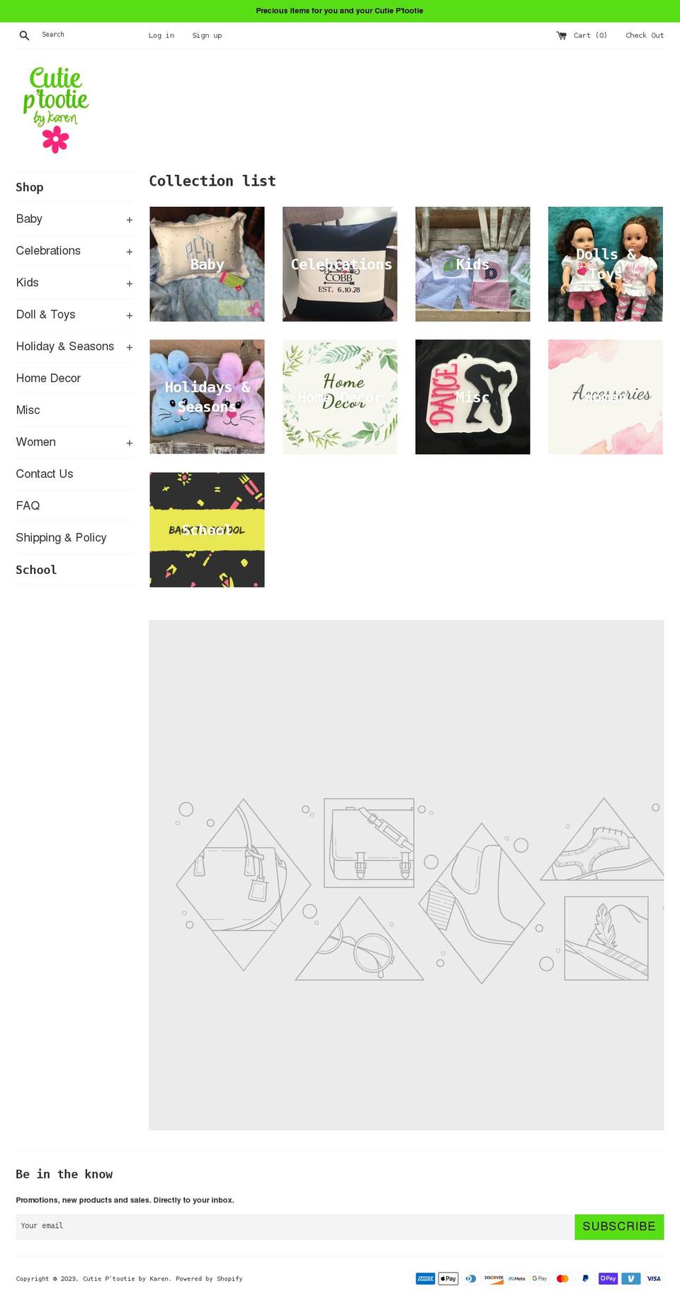 cutieptootiebykaren.com shopify website screenshot