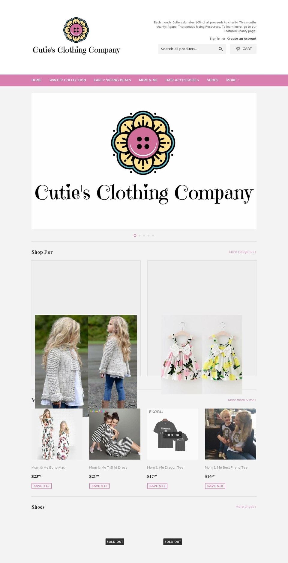 cutiesclothing.com shopify website screenshot