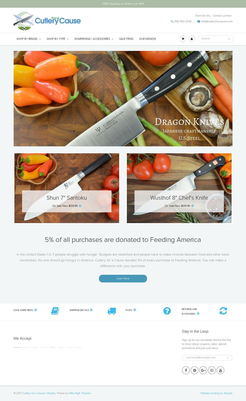 cutleryforacause.com shopify website screenshot