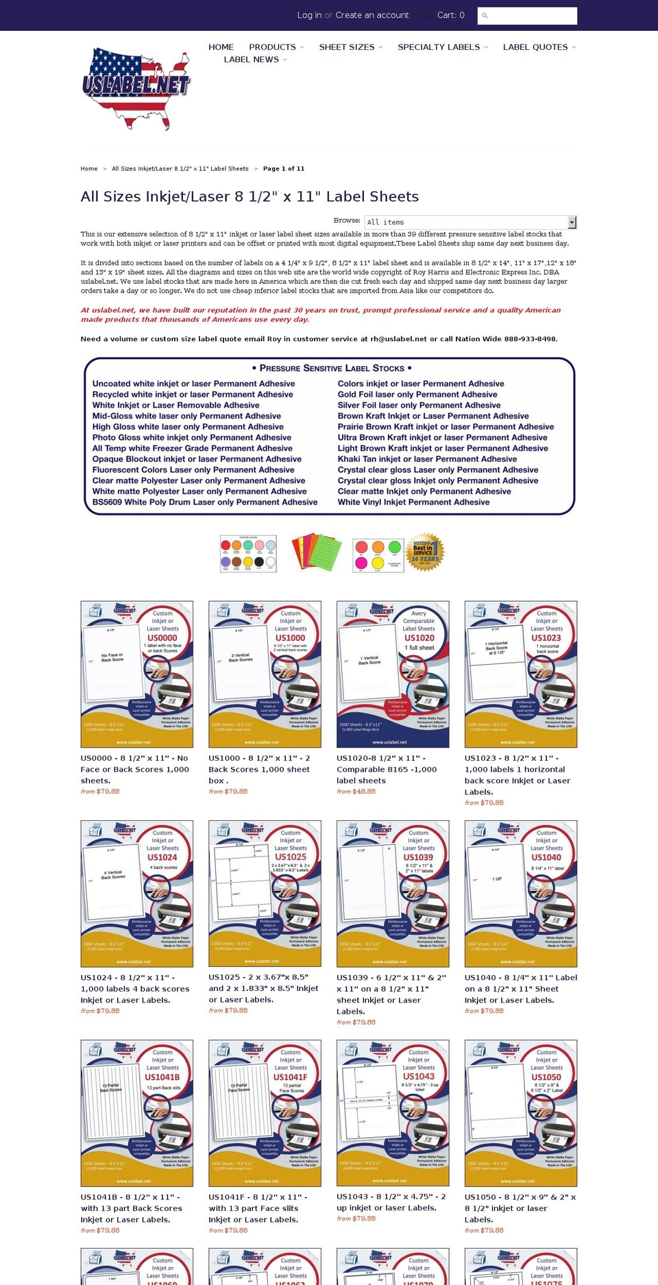cutsheetlabels.net shopify website screenshot