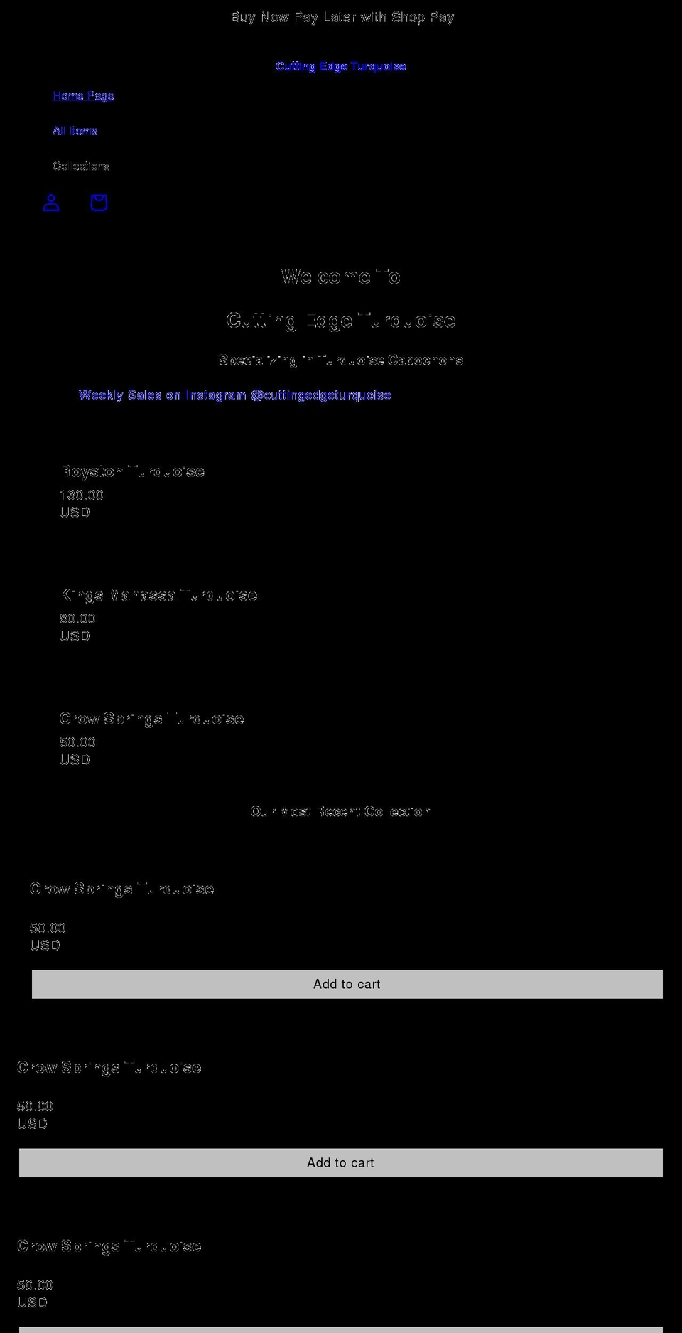 cuttingedgeturquoise.com shopify website screenshot