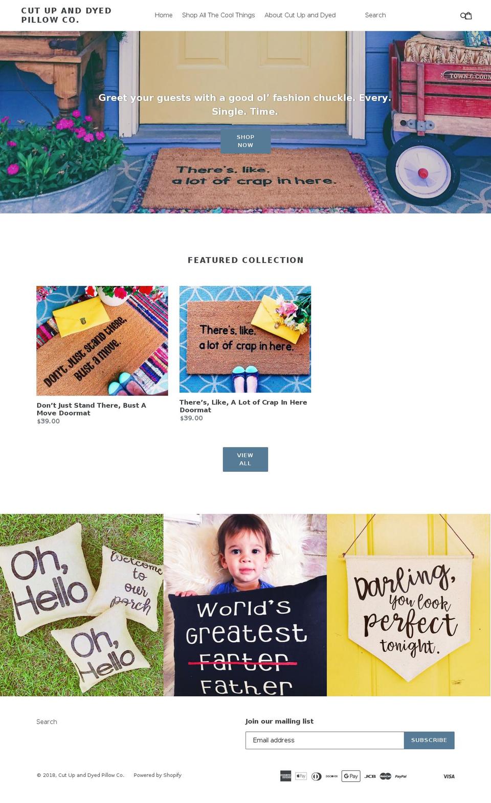 cutupanddyedpillowco.com — Shopify storefront screenshot