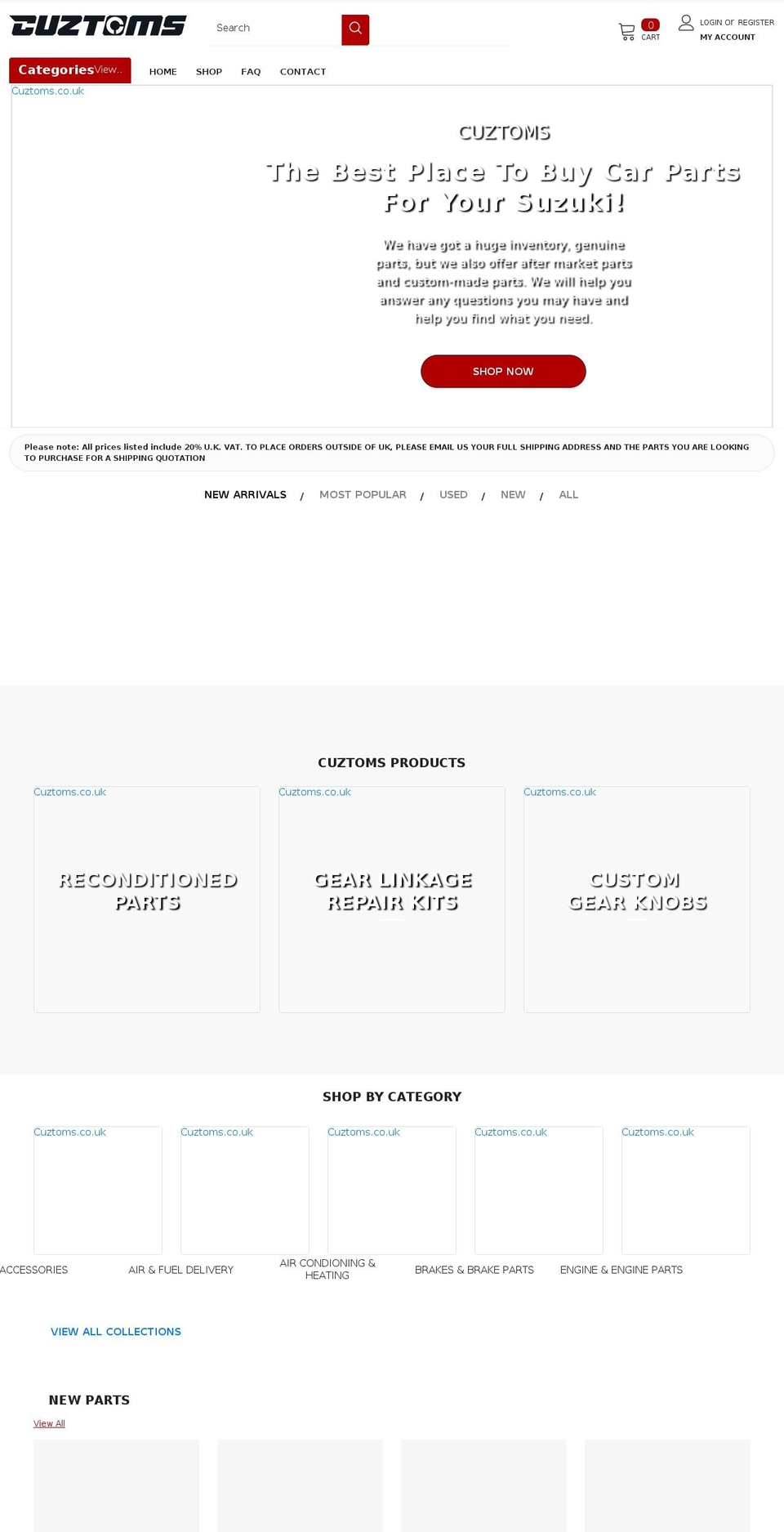 cuztoms.co.uk shopify website screenshot