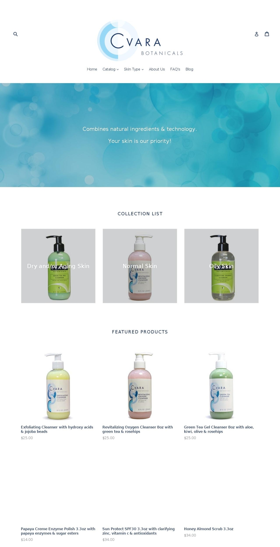 cvaraskincare.com — Shopify storefront screenshot