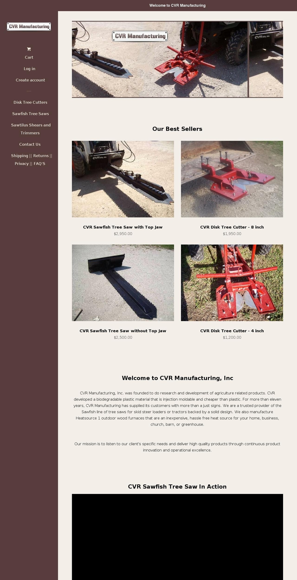 cvrmanufacturing.com shopify website screenshot