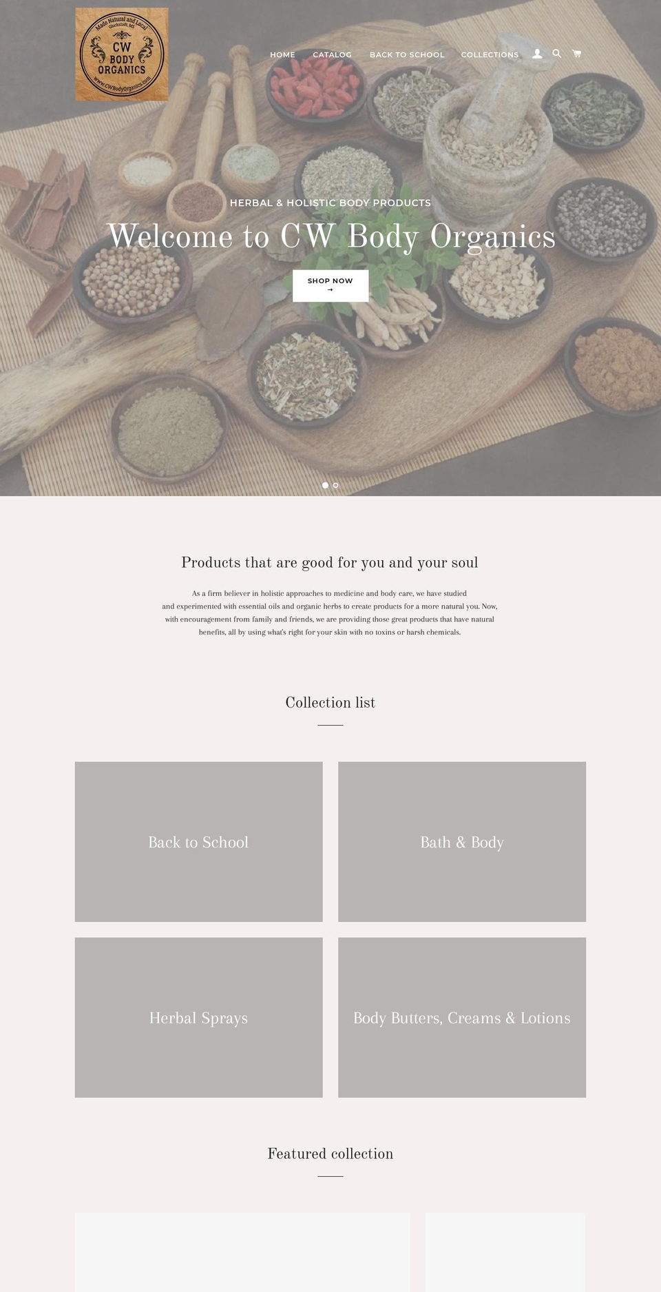 cwbodyorganics.com — Shopify storefront screenshot