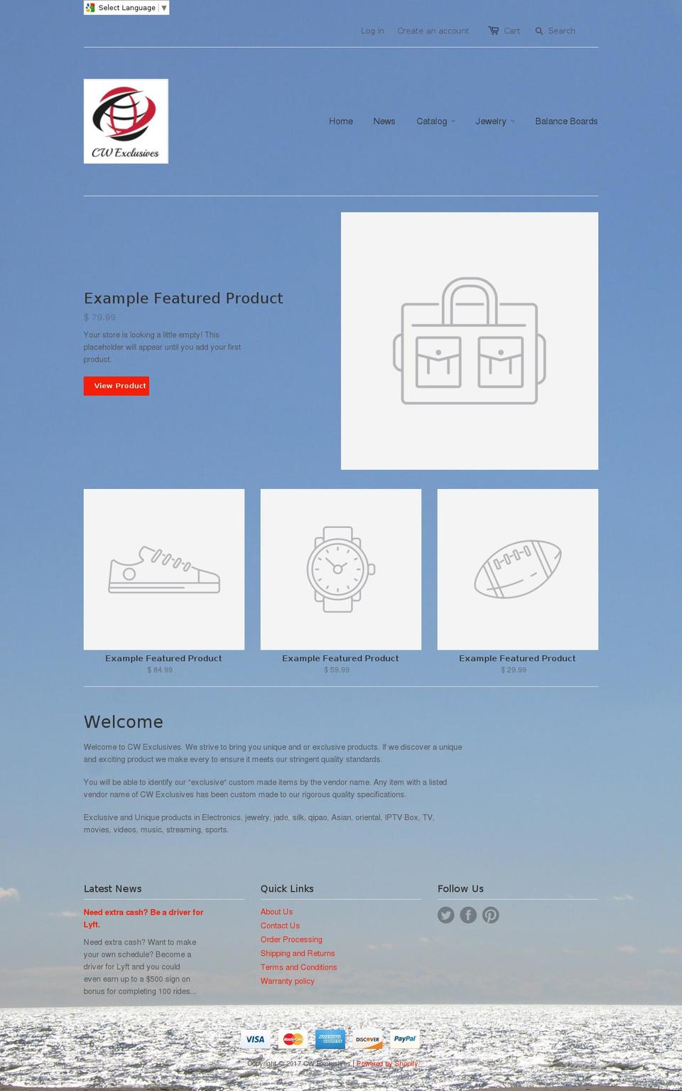 cwexclusives.com shopify website screenshot