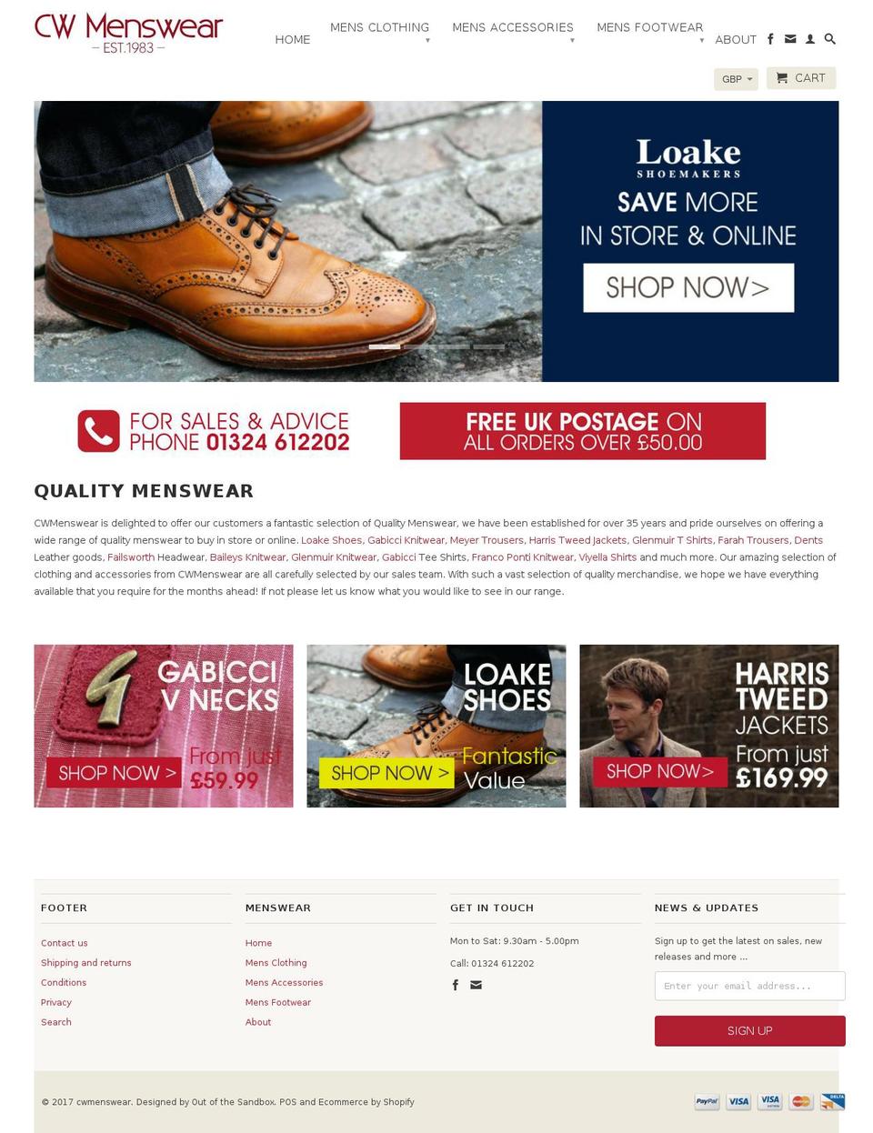 cwmenswear.co.uk shopify website screenshot