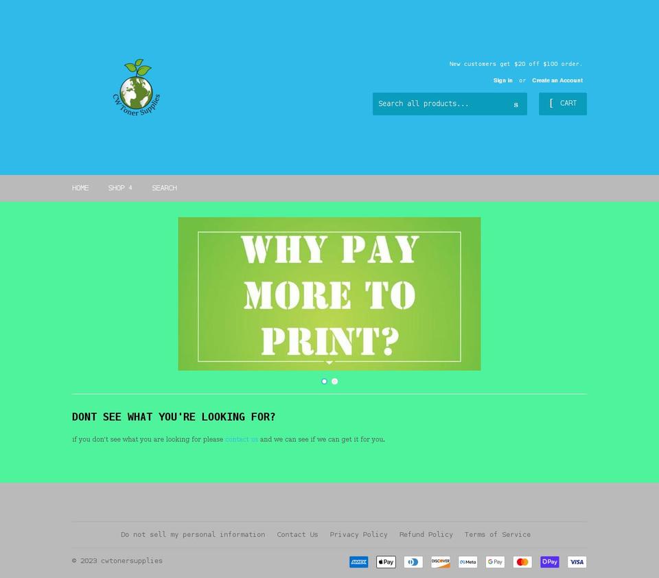 cwtonersupplies.com shopify website screenshot