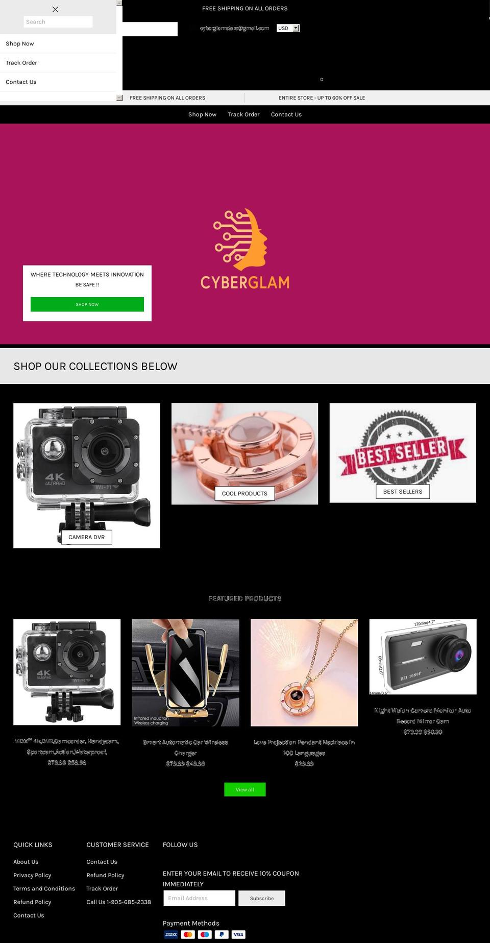 Kibo code v Shopify theme site example cyberglam.net