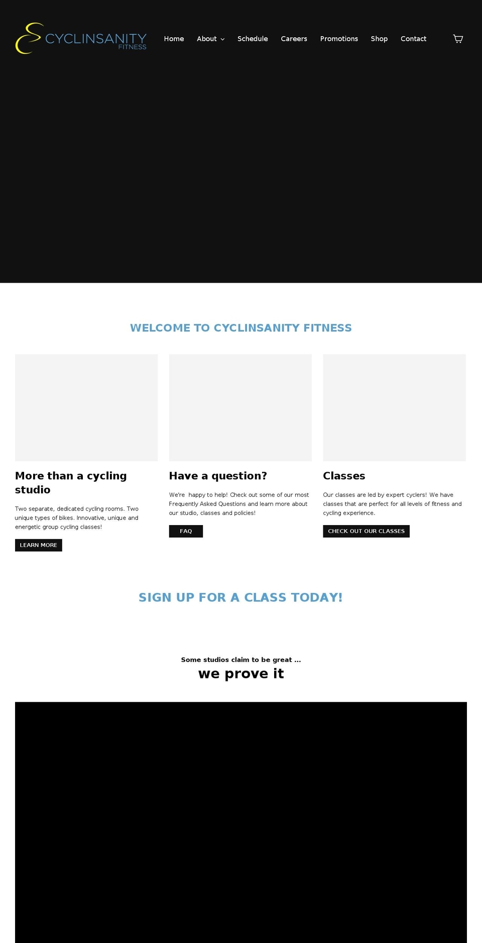 cyclinsanityfitness.com shopify website screenshot