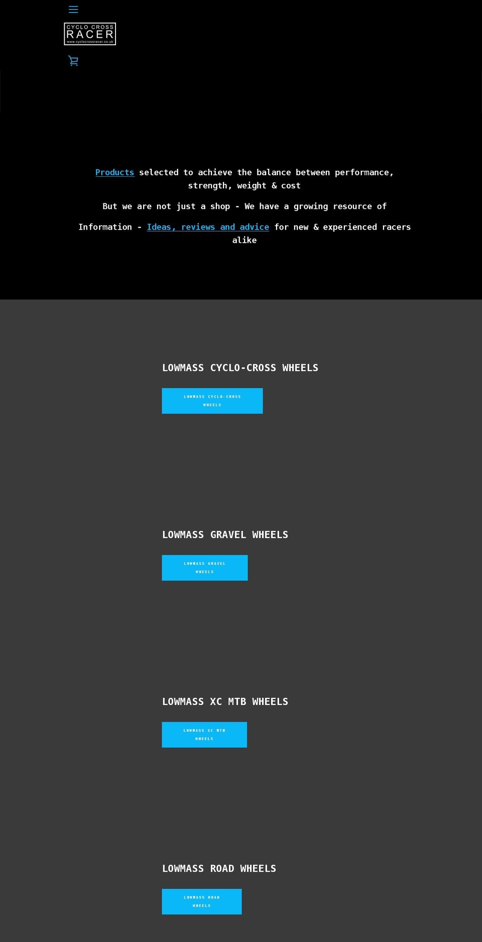 cyclocrossracer.co.uk shopify website screenshot