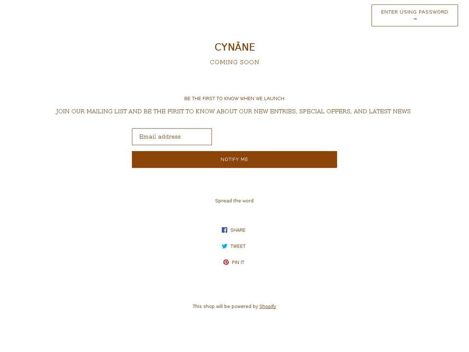 cynane.com shopify website screenshot