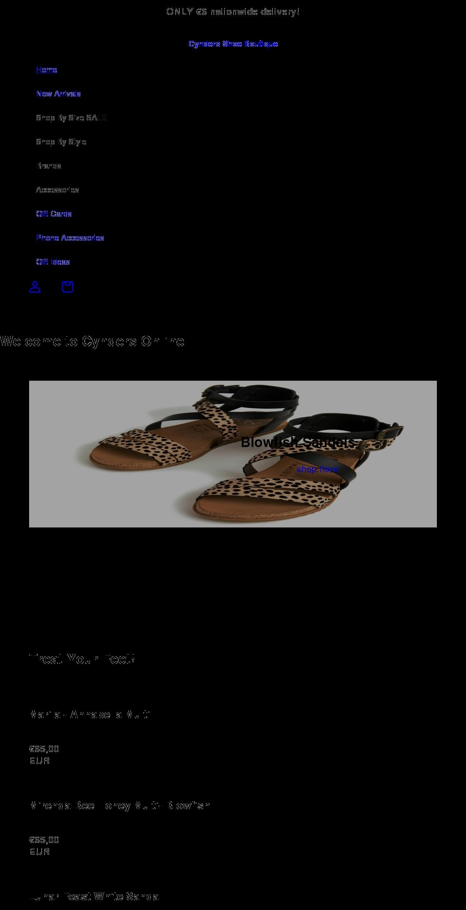 cyndersshoeboutique.com shopify website screenshot