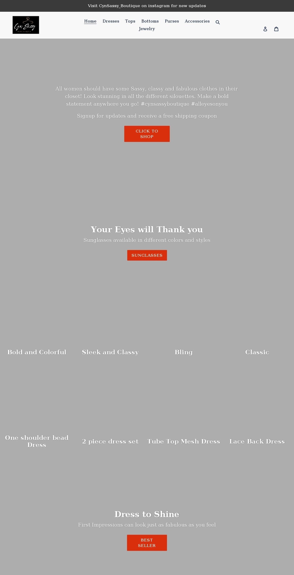 cynsassyboutique.com shopify website screenshot