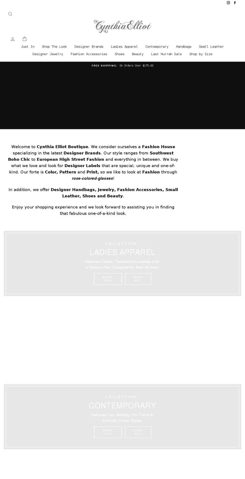 cynthiaelliot.com shopify website screenshot