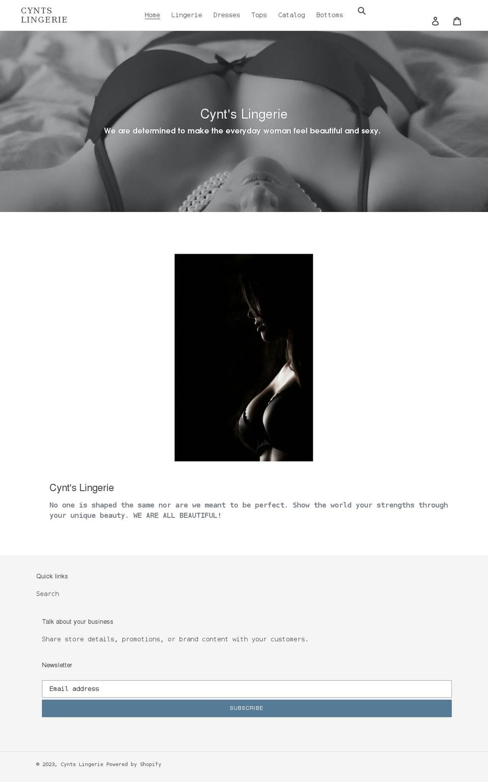 cyntslingerie.com shopify website screenshot