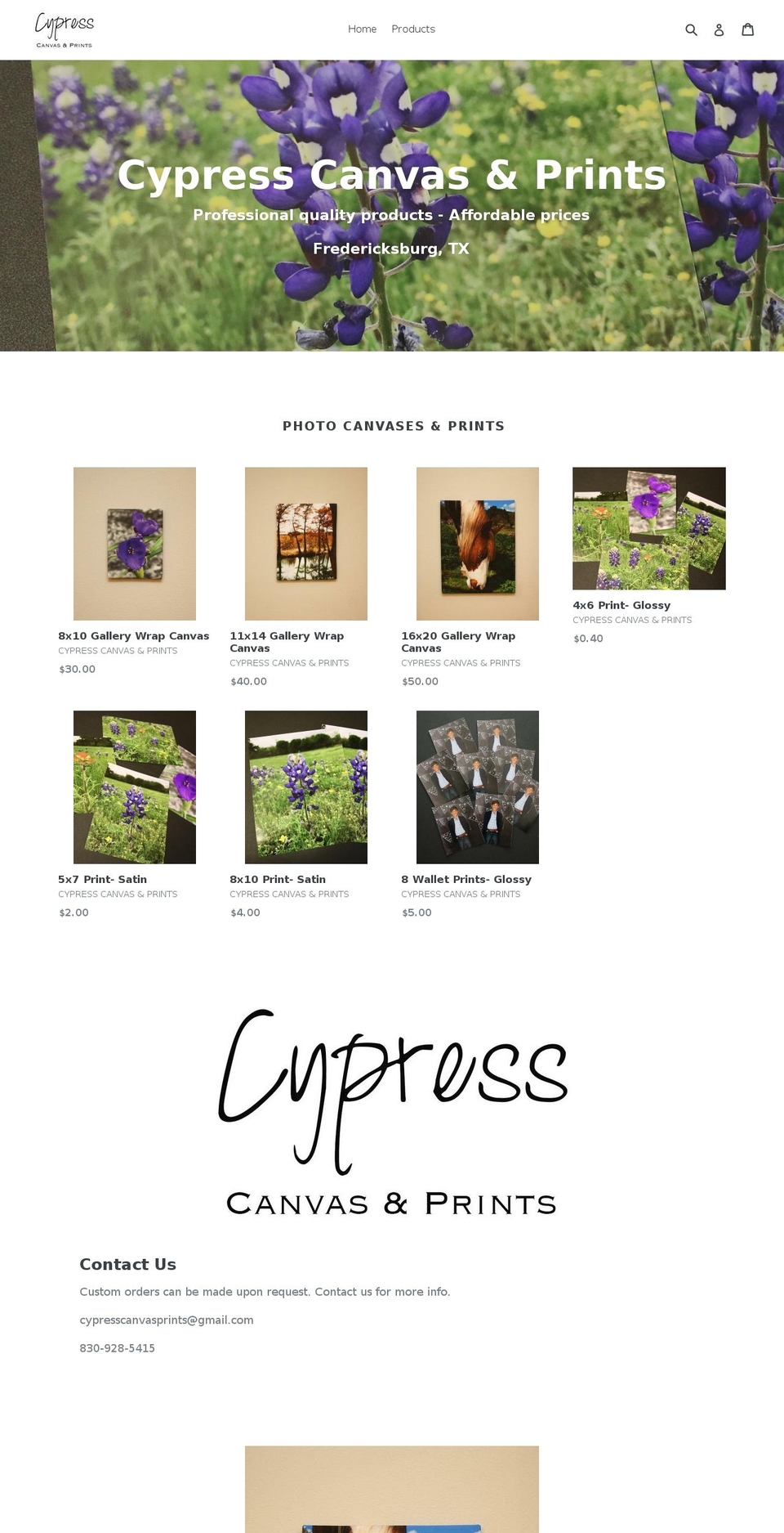 cypresscanvasprints.com — Shopify storefront screenshot
