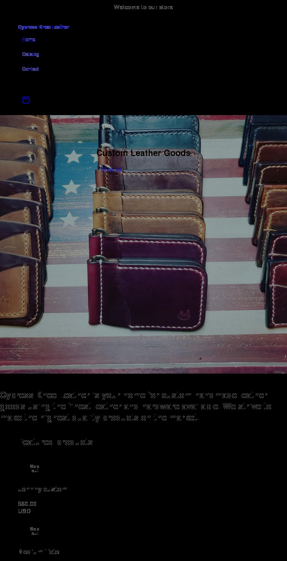 cypresskneeleather.com shopify website screenshot