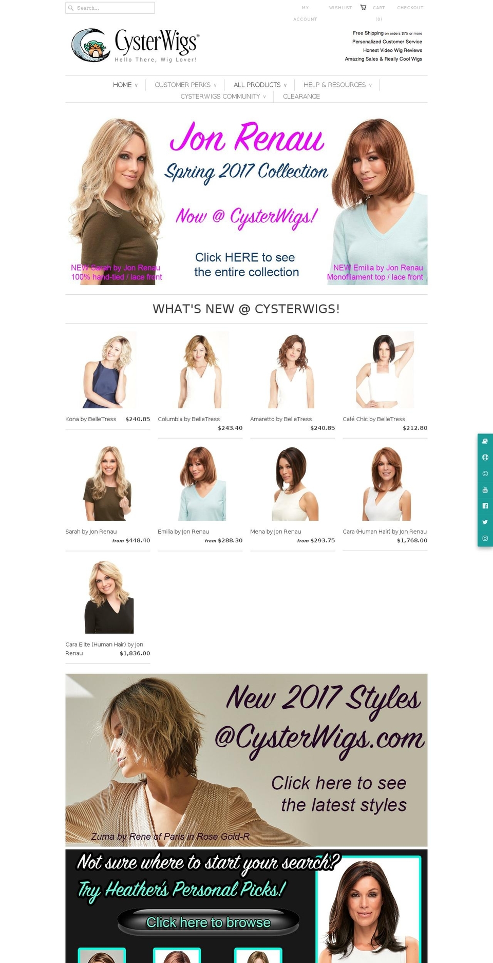 cysterwigs.com shopify website screenshot