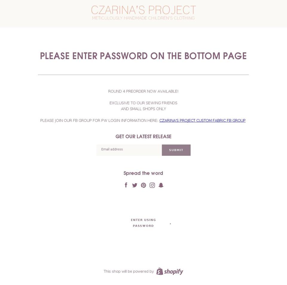 czarinasproject.com — Shopify storefront screenshot