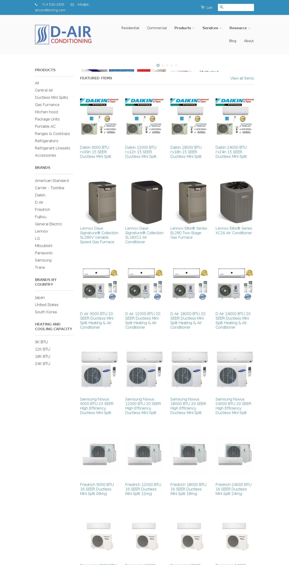 d-airconditioning.com shopify website screenshot