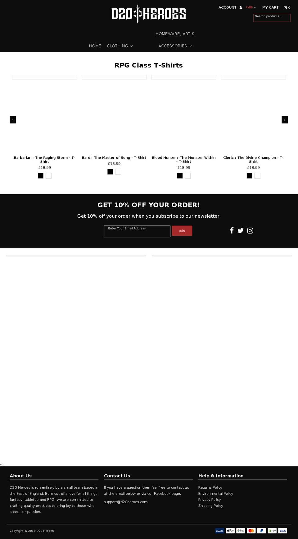 d20heroes.com — Shopify storefront screenshot