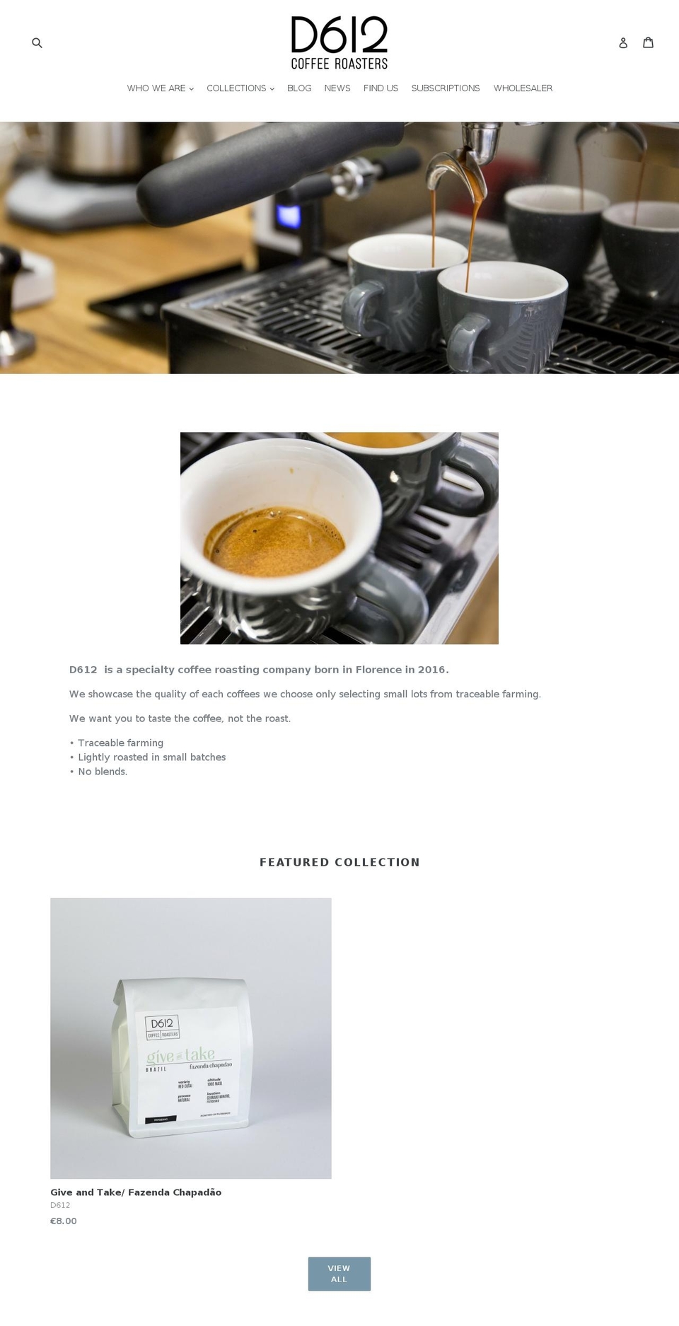 d612coffeeroasters.com shopify website screenshot